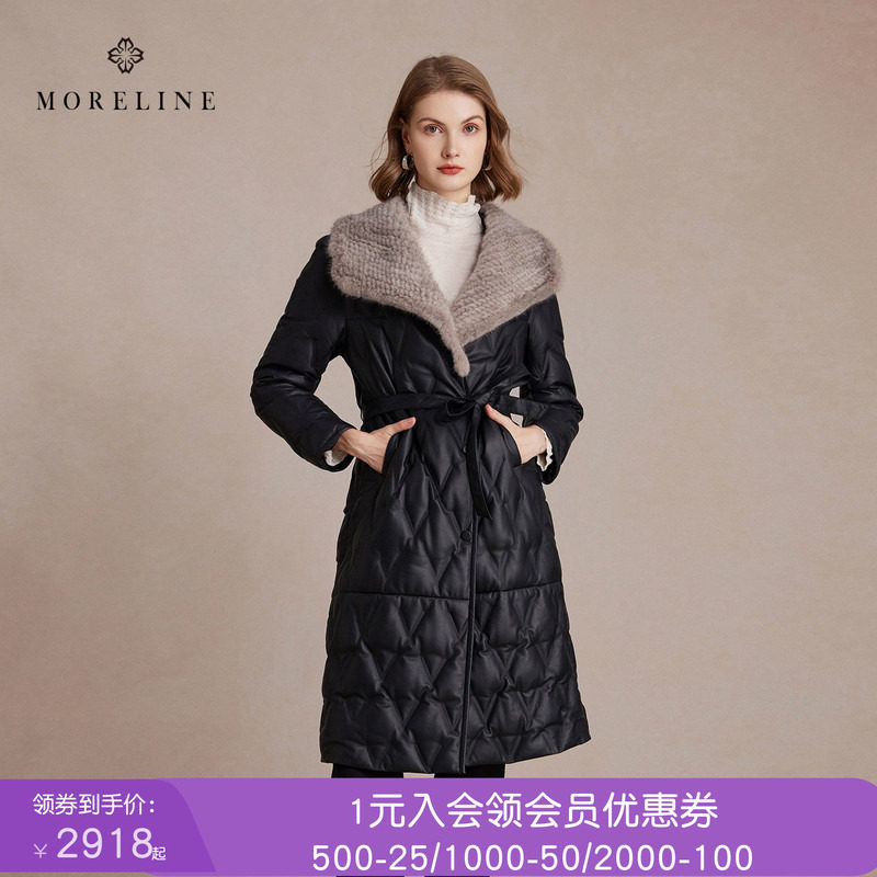 沐兰高级感绵羊皮羽绒服女冬轻奢水貂毛领御寒保暖外套