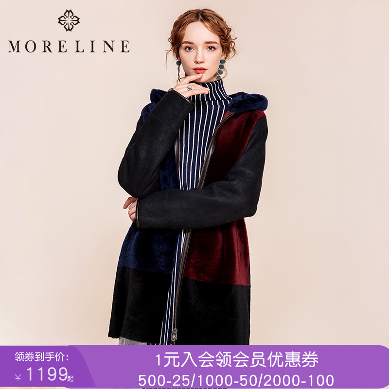 沐兰商场同款冬季新品女装羊毛拼色皮衣外套