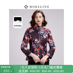 沐兰复古印花修身显瘦棉服女冬装新款立领保暖短棉衣外套棉袄