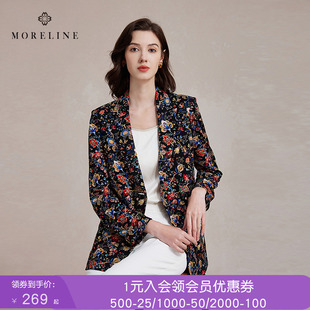 沐兰商场同款轻奢优雅印花西装女秋一粒扣修身西服中长款