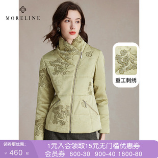 沐兰设计感中式立领重工刺绣棉服女冬新款短款棉衣加厚保暖