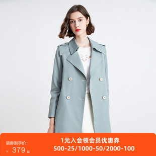沐兰法式干练双排扣大翻领风衣冬宽松优雅挺括中长外套