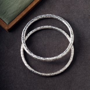 熙素999足银纯手工锤纹银手镯男女同款 小众设计轻奢开口手环礼物