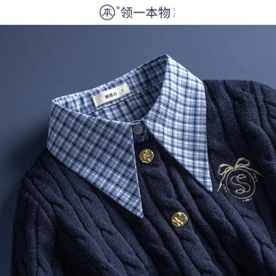 饰领 领学院风休息装 领一本物新款 纯棉格子假领子女百搭假衣领衬衫