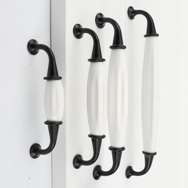 黑白陶瓷 古铜欧式陶瓷柜门把手 金色陶瓷亮铬抽屉家具小拉手