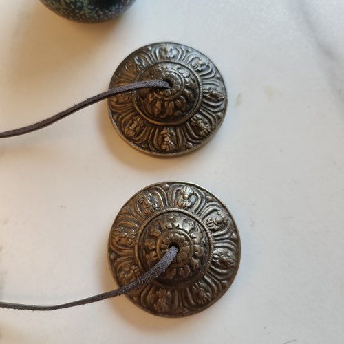 青铜尼伯尔碰铃装饰品八宝碰铃雕花包浆挂件复古做旧颂钵全套摆件