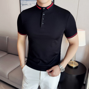 2025夏季休闲半袖修身百搭冰丝条纹纯色短袖polo衫A431-PL07-P50图片
