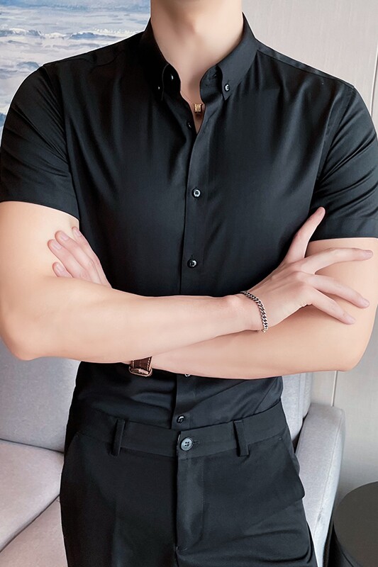 2025夏季新款英伦10色免烫修身短袖衬衫男A431-3302特P33,男装T恤,星座401B（原A431）