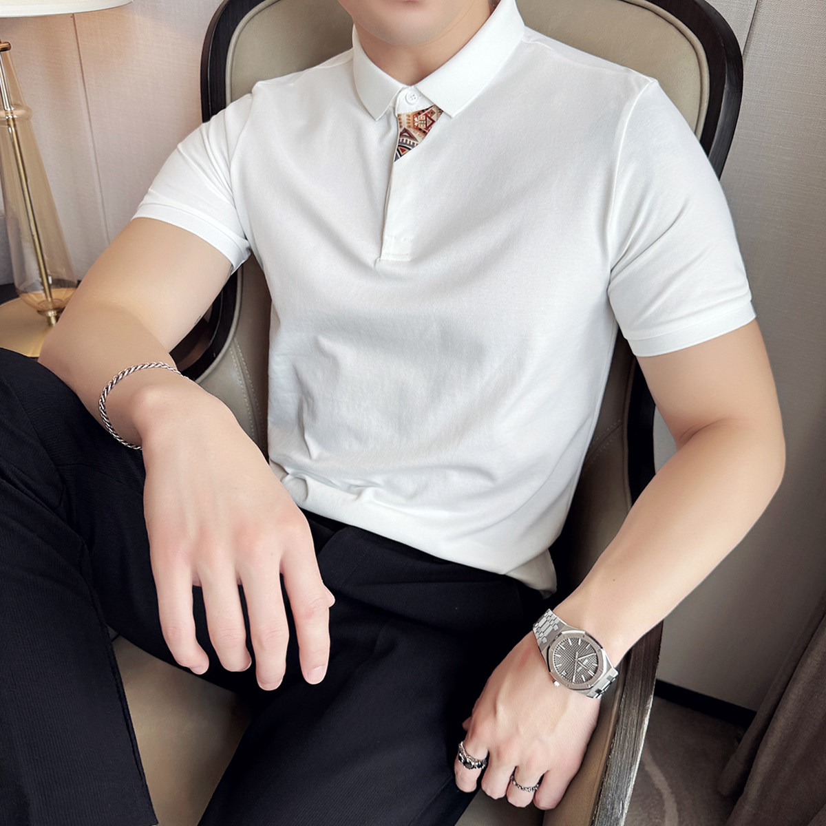 2025夏季半袖潮流修身翻领短袖Polo衫百搭纯色T恤A431-PL78-P50,男装T恤,星座401B（原A431）