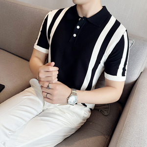 2025夏季新款 英伦冰爽丝短袖男士polo衫t恤条纹A431-PL75-P60图片