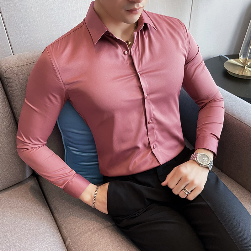 2025春装新款英伦10色修身长袖中袖短袖衬衫男QH8801特P33白色,男装T恤,星座401B（原A431）