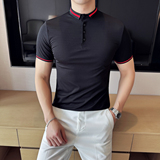 2025夏季休闲半袖修身百搭冰丝条纹纯色短袖polo衫A431-PL07-P50，男装Polo衫，星座401B（原A431）