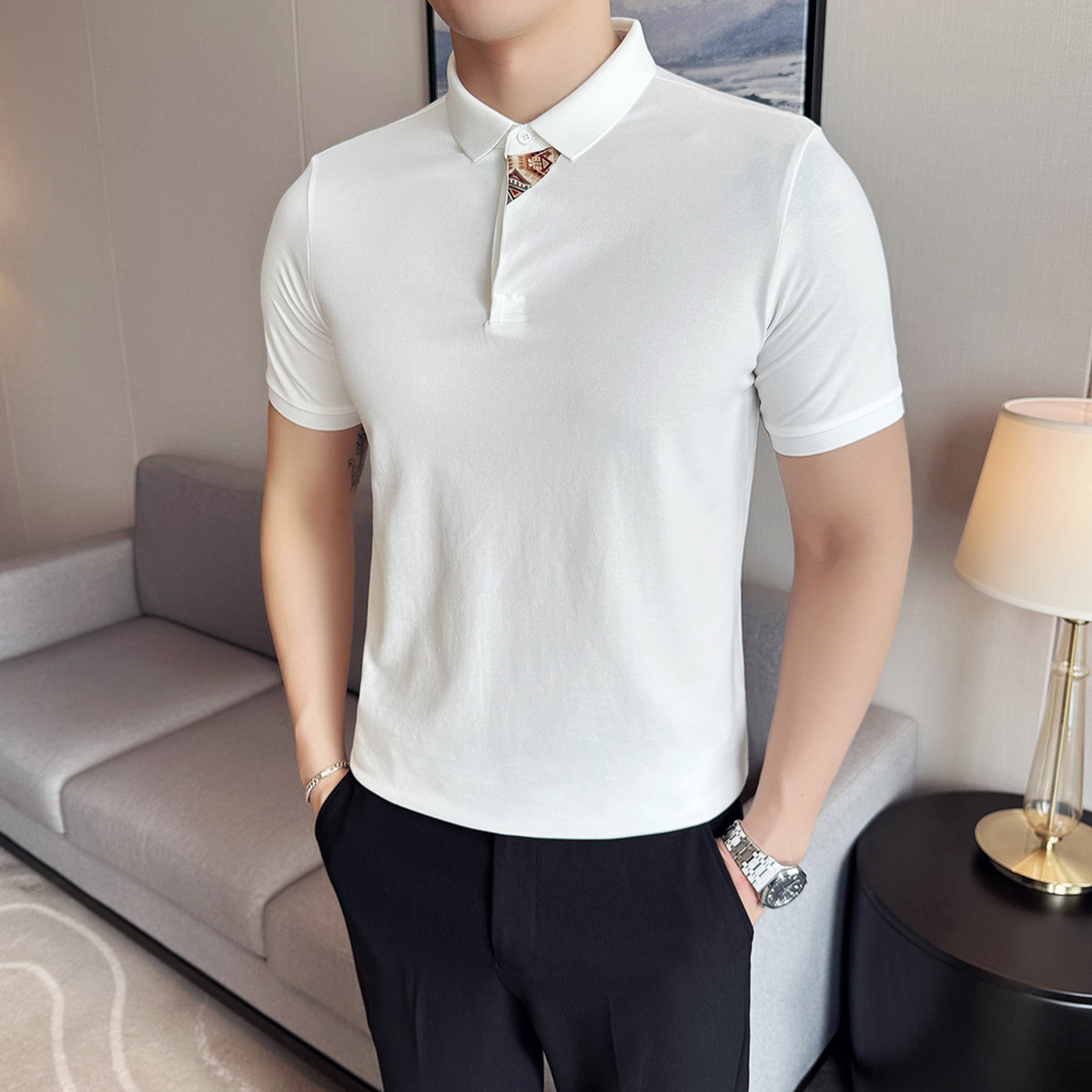 2025夏季半袖潮流修身翻领短袖Polo衫百搭纯色T恤A431-PL78-P50,男装T恤,星座401B（原A431）