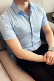 跑量款2025夏季英伦10色免烫修身短袖衬衫男A431-3301特P33浅蓝，男装T恤，星座401B（原A431）