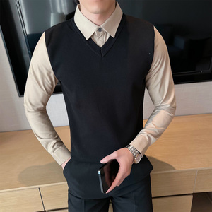 2025秋装新款男士假两件衬衫领毛衣商务休闲针织衫401B-MY72-P88
