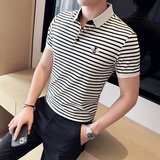 2025夏季新款t恤蜜蜂条纹短袖polo衫青年修身上衣A431-PL593-P55，男装T恤，星座401B（原A431）