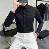 2025春季新款无痕压胶纯色修身高端8色长袖衬衫A431-WH01-特P60，男装衬衫，星座401B（原A431）