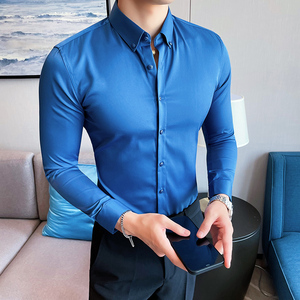 2025春装新款 10色修身长袖中袖短袖衬衫男QH8802特P33宝蓝色图片