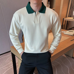 2025秋装新款男士翻领卫衣纯色休闲百搭长袖打底T恤401B-WY26-P68图片