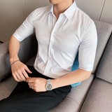 常年跑量款英伦修身免烫青年纯色中袖衬衫A431-QH7701-特P33，男装衬衫，星座401B（原A431）