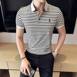 2025夏季新款t恤蜜蜂条纹短袖polo衫青年修身上衣A431-PL593-P55，男装T恤，星座401B（原A431）