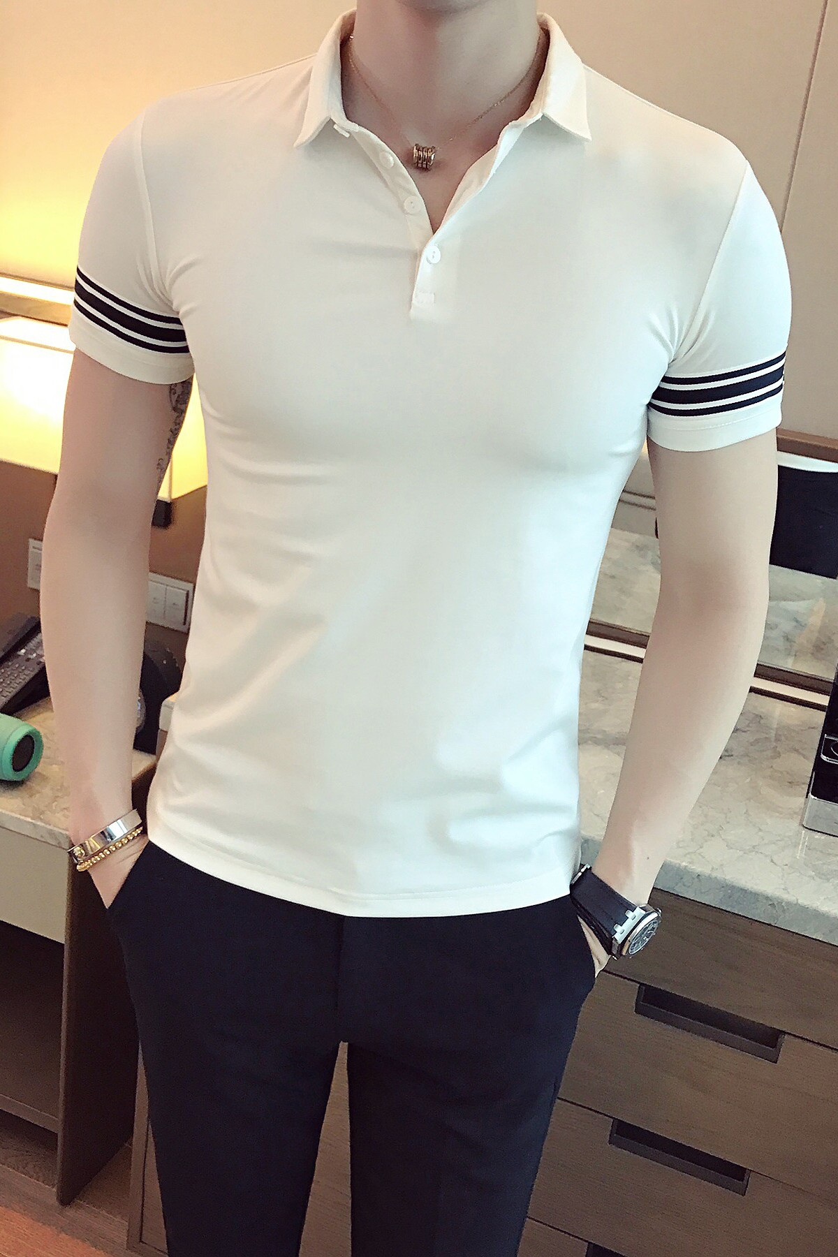 2025夏季新款珠地面料修身短袖POLO衫男A431-PL04-P45,男装T恤,星座401B（原A431）
