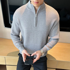 2025秋装新款男士半拉链立领毛衣纯色打底针织衫401B-MY805-P88图片