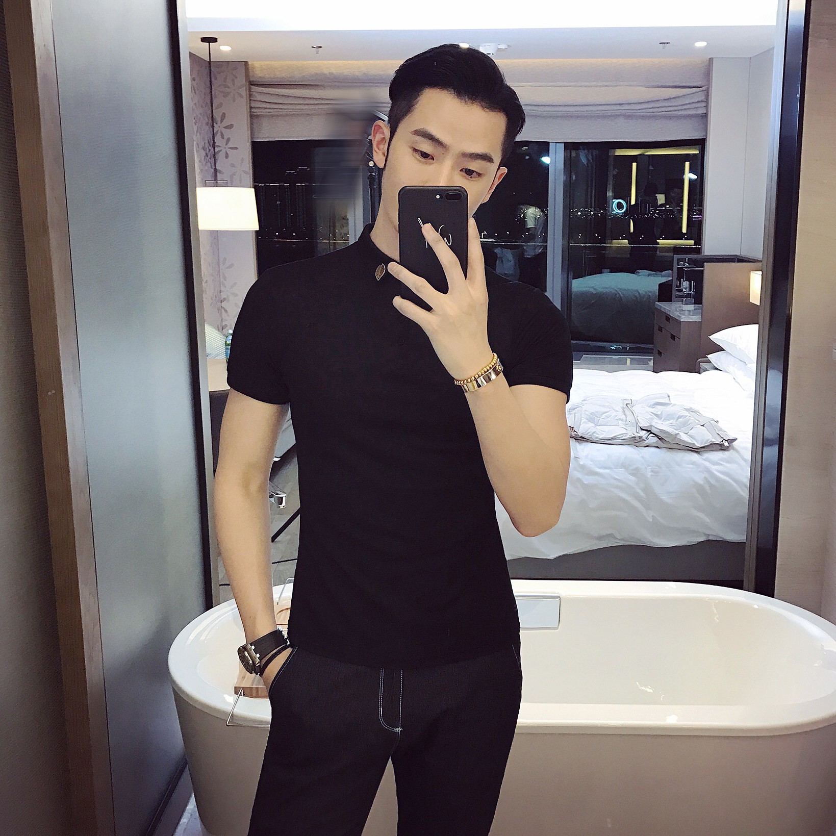 2025夏季新款英伦修身短袖POLO衫纯色半袖A431-PL03-P45,男装T恤,星座401B（原A431）