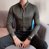 2025秋季英伦修身免烫纯色刺绣修身长袖衬衫A431/6011P50，男装衬衫，星座401B（原A431）