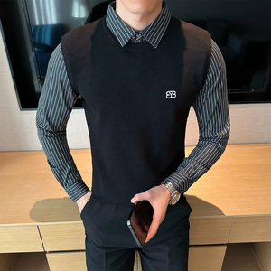 2025秋装新款男士假两件衬衫领毛衣商务休闲针织衫401B-MY69-P90，男装针织衫/毛衣，星座401B（原A431）