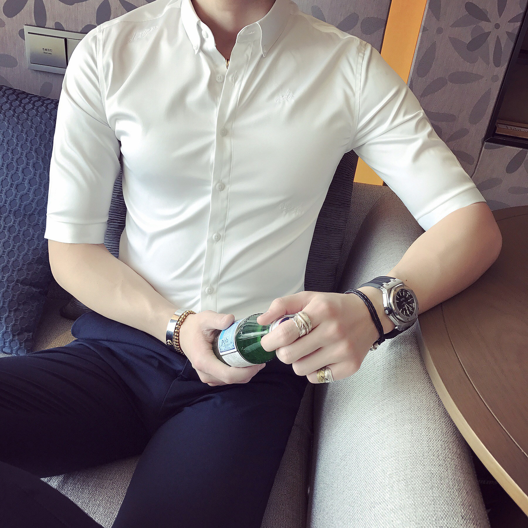 英伦风修身纯色衬衫男中袖衬衣A431/3188P60原A206-1,男装衬衫,星座401B（原A431）