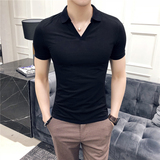 2025夏季英伦纯色V领短袖POLO衫韩版男士T恤A431-M608-P48，男装T恤，星座401B（原A431）