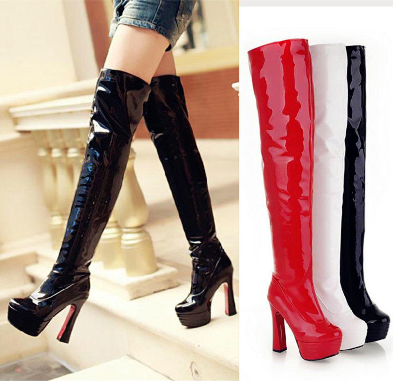 Autumn and winter Side zipper Patent leather Waterproof Large knight Women boots Extra high heels Repair legs Pole dancing Jackbootin the Women's Shoes, Boots  category - from Buy2taobao.com to provide professional Taobao agent buy service
