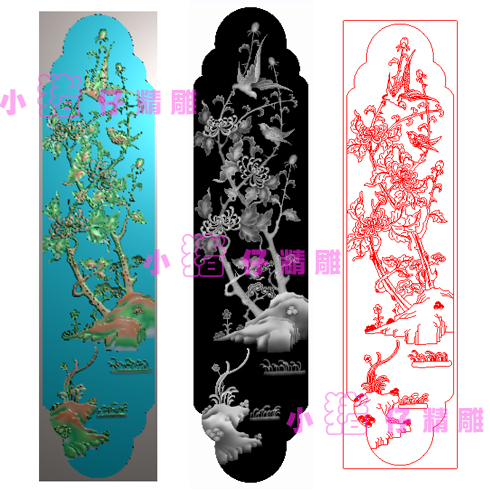 菊花鸟二鸟双鸟屏风花格窗花精雕图JDP软件图 521浮雕图 BMP图