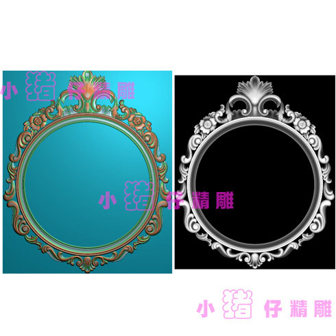 大冒头洋花镜框花圆形沐浴镜架精雕图JDP浮雕图521软件BMP灰图