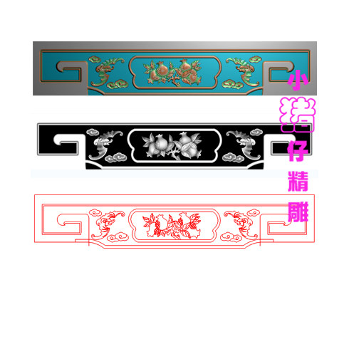 蝙蝠石榴花裙板牙板 精雕图JDP 浮雕图 BMP灰色图 521软件雕刻图