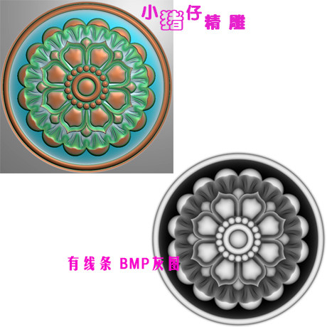 藏族正方形圆花门板雕花图JDP精雕图浮雕图521软件BMP灰图黑白图