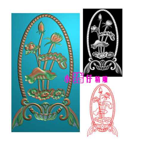 浮雕图椭圆洋花荷花莲蓬荷叶门花精雕图JDP雕刻图521软件BMP灰图