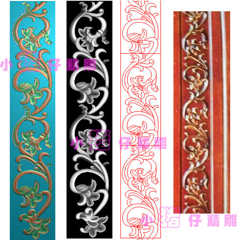 洋花边条长条线条花精雕图浮雕图521软件JDP BMP灰图