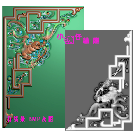 蝙蝠如意铜钱角花格屏风精雕图JDP浮雕图521软件BMP灰图窗障图