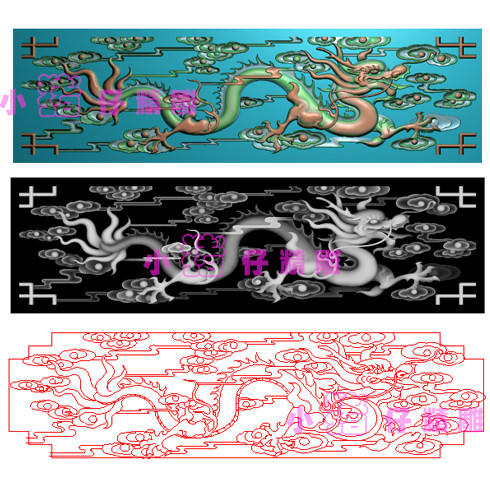 如意祥云龙草龙精雕图JDP浮雕图521软件图 BMP灰色图 石雕 木雕图