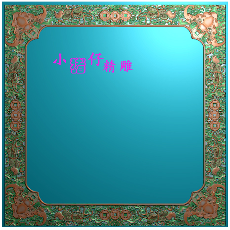 正方形四角蝙蝠如意铜钱装饰边框条精雕图JDP浮雕图521软件图BMP