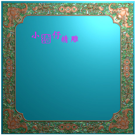 精雕图正方形四角蝙蝠如意铜钱装饰边框条JDP浮雕图521软件图BMP