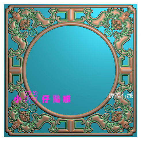 精雕图四角蝙蝠屏风花格JDP浮雕图521软件雕花图BMP灰图