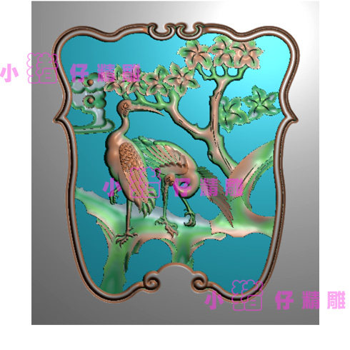 如意祥云松鹤二鸟图精雕图JDP背板围板浮雕图521软件BMP灰图