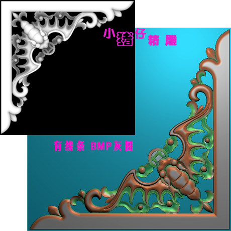 精雕图蝙蝠洋花 如意角花屏风花格JDP浮雕图521软件BMP