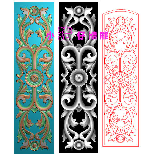 长条洋花竖条门板门心雕花图JDP浮雕图521软件BMP灰图精雕图