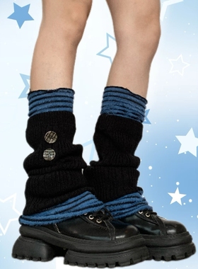 SUPPER 花花 轻亚亚文化辣妹复古时髦纽扣条纹撞色组合款腿套