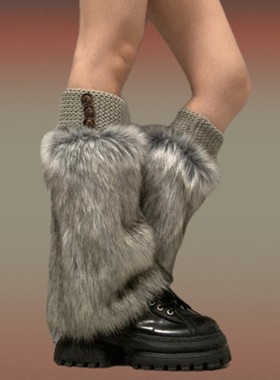 SUPPER花花 y2k组合保暖袜套浅灰色仿皮草毛毛甜酷辣妹纽扣可拆卸