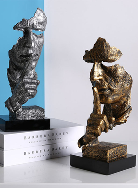 美式复古做旧沉默是金脸谱雕塑树脂艺术品书房办公室酒柜客厅摆件